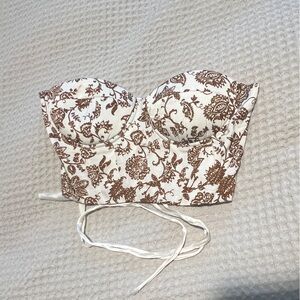 Floral Brown and White Bustier Top